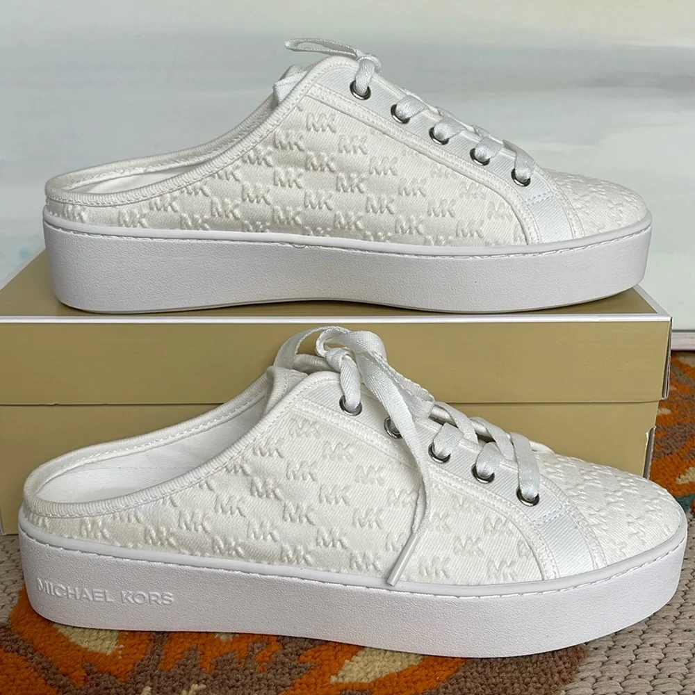 Michael Kors POPPY SLIDE SNEAKERS MK DEBOSSED WASHED DENIM 49T4POFP2D Platforms